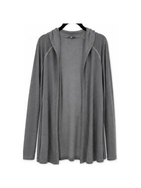 Tempo Paris Sequin Star Hooded Open Front Cardigan Gray Lightweight Sweater SZ L